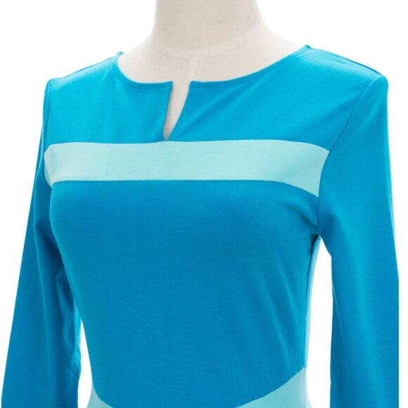 Versatile Blue Color Block Dress - Day to Night Elegance - Picture 3 of 3